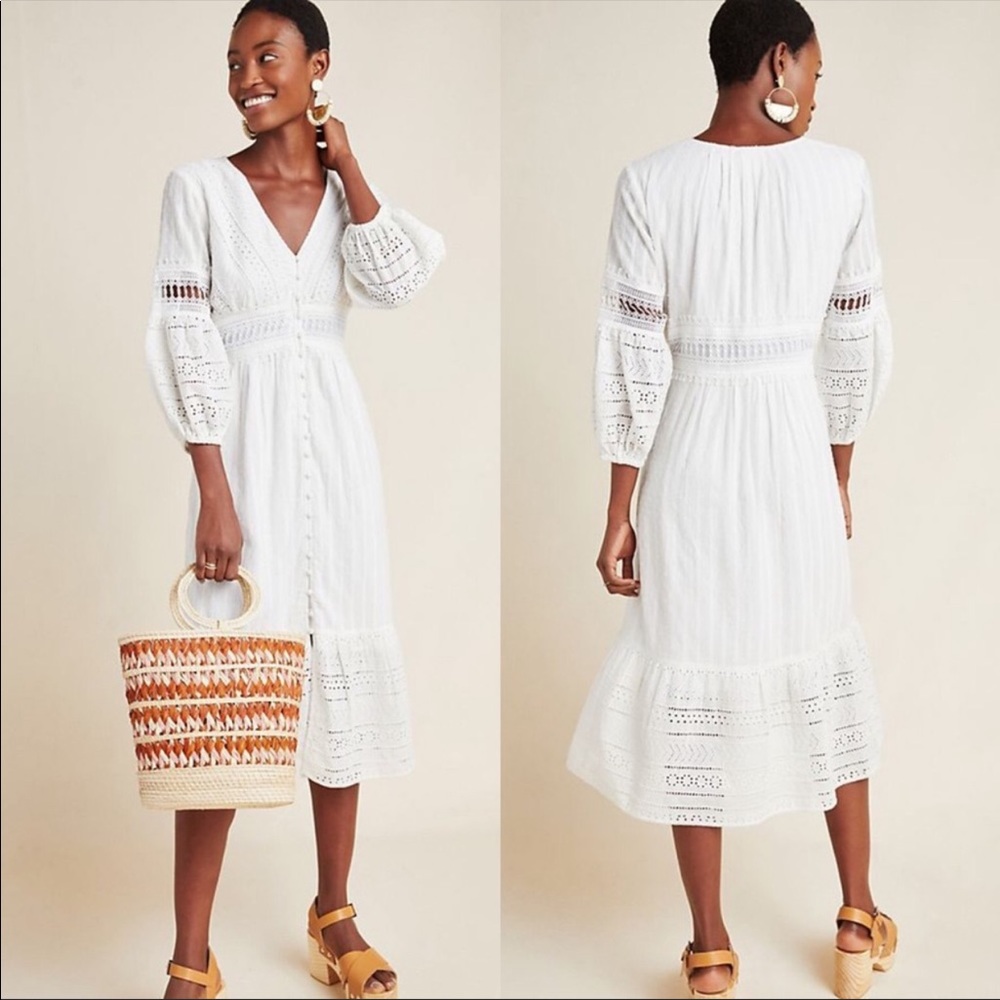 Anthropologie Ebba Eyelet Midi Dress